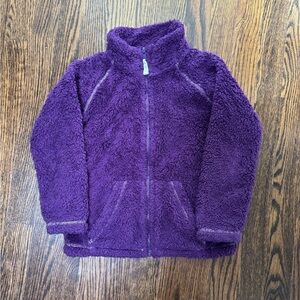 Mini Boden Size 5-6 Plush Purple Teddy Bear Fleece Zip Up with Pockets